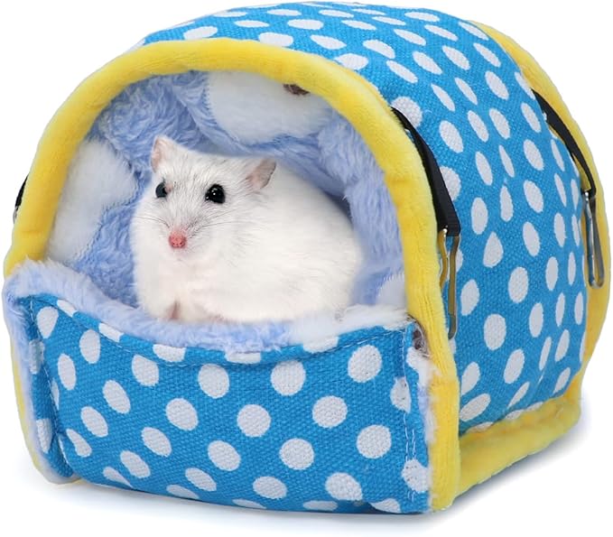 Wontee Hamster Bed Hideout Sugar Glider Hammock Small Animal Warm Bed House for Hamsters Hedgehogs Sugar Glider Gerbils Mice (Medium, Blue)