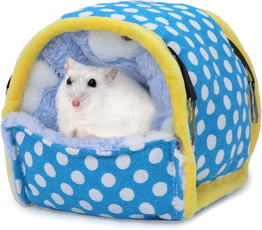 Wontee Hamster Bed Hideout Sugar Glider Hammock Small Animal Warm Bed House for Hamsters Hedgehogs Sugar Glider Gerbils Mice (Medium, Blue)