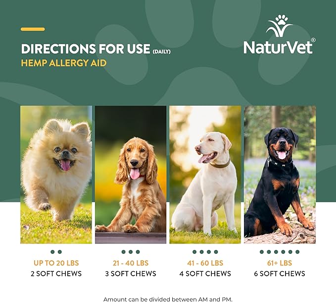NaturVet Hemp Allergy Aid Supplement for Dogs, Hemp Seed, Antioxidants, Omegas, Dha & Epa for Healthy Skin & Respiratory Health, 120 Count