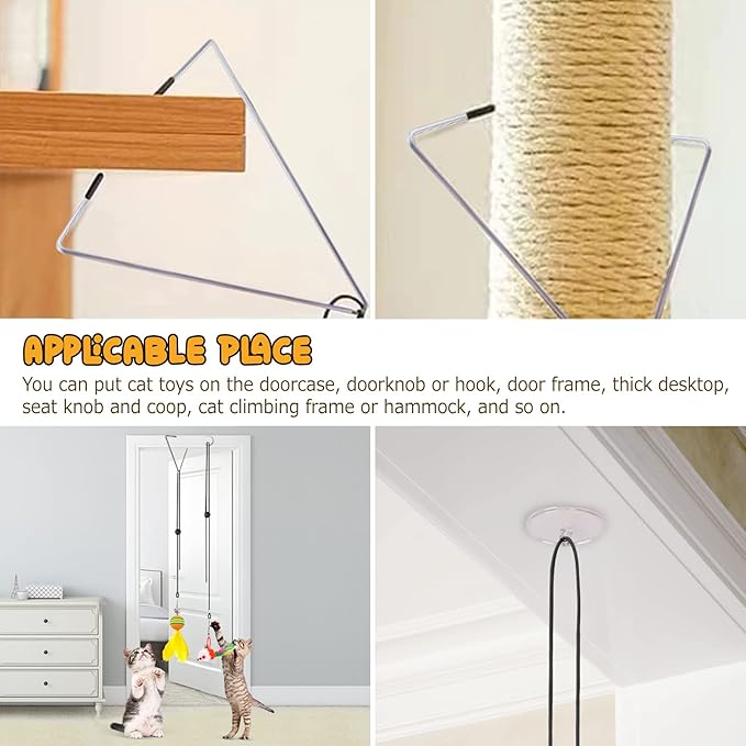 Cat Toys Wand, Interactive Cat Toy with Super Suction Cup Sticky Detachable 12 PCS Feather Replacements 2 Wands Cat Spring Feather Toys for Indoor Cats Kitten Toys (8 Toys Double Headed)