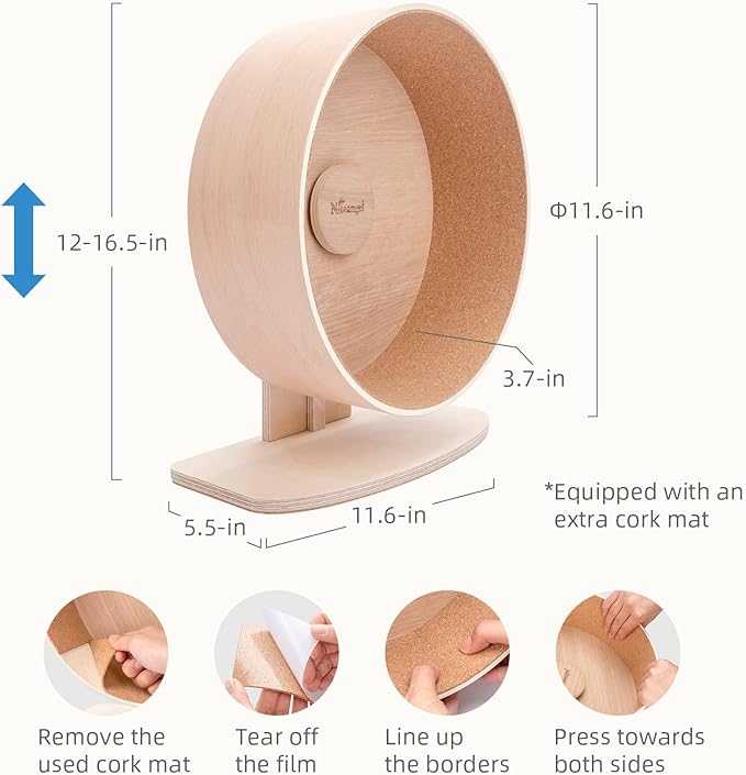 Niteangel Wooden Hamster Exercise Wheel: - Silent Hamster Running Wheel for Hamsters Gerbil Mice and Other Similar-Sized Small Pets (L)