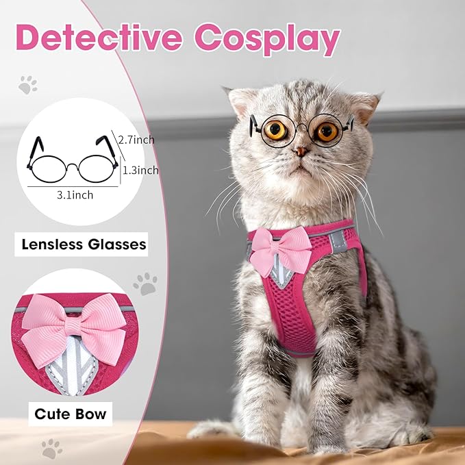 Cat Vest Harness and Leash Set for Walking Escape Proof, Adjustable Kitten Harness Breathable Mesh with Reflective Strips Harness for Kitty Puppy Bunny (Pink,XS)