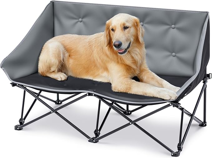 Portable Dog Camping Chairs for Dogs Raised Pet Bed for Outdoor Folding Chair Patio Lazy Puppy Cot Heavy Duty Pet Camping Gear(29 x 45 x 20 Inches,Check)