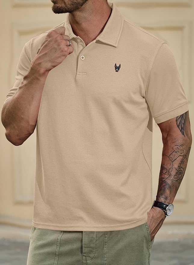 Men Embroidered Doberman Polo Casual Short Sleeve Plain Collar Shirt (S-XXL)
