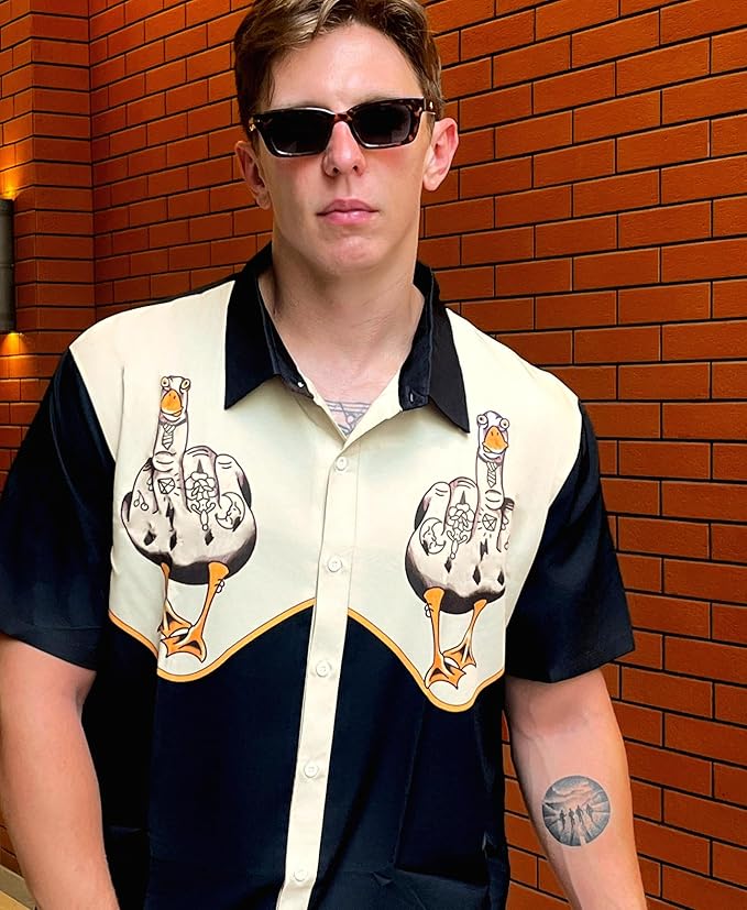 Men’s Hawaiian Shirt Western Cowboy Symmetrical Print Short Sleeve Button Down Casual Beach Holiday Summer Shirt