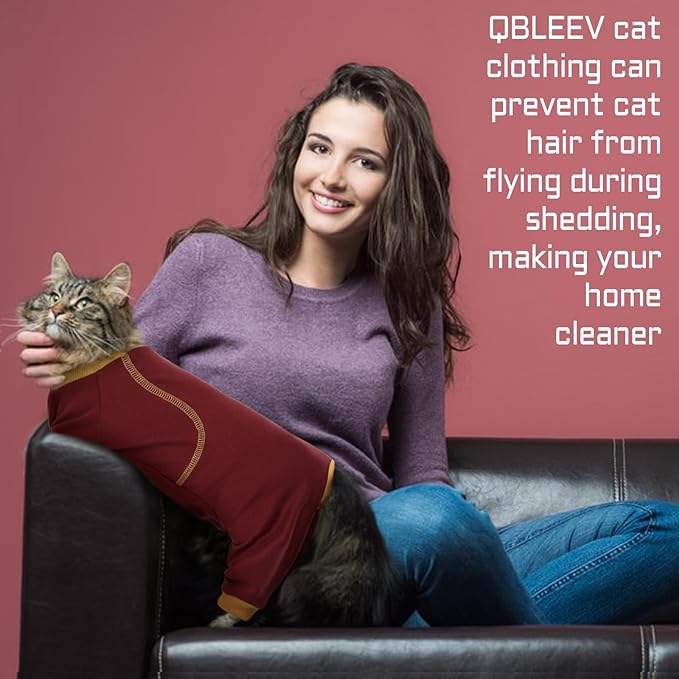 QBLEEV Sticky Hair Cat Clothes, Prevent Fur Shedding Shirts for Cats Only, Kitten Pajamas Costumes Outfits for Daily Wear Parties Photography, Anti-Shed Cat Onesie Recovery Suit for Cat or Small Dogs