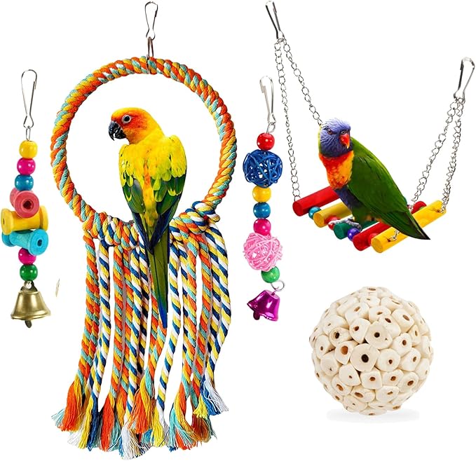Bird Swing Toys, Parakeet Toys Natural Birds Toys Bird Cage Accessories, Swinging Chewing Hanging Standing Parakeet Swings Suitable for Budgerigar, Conure, Lovebird, Cockatiel