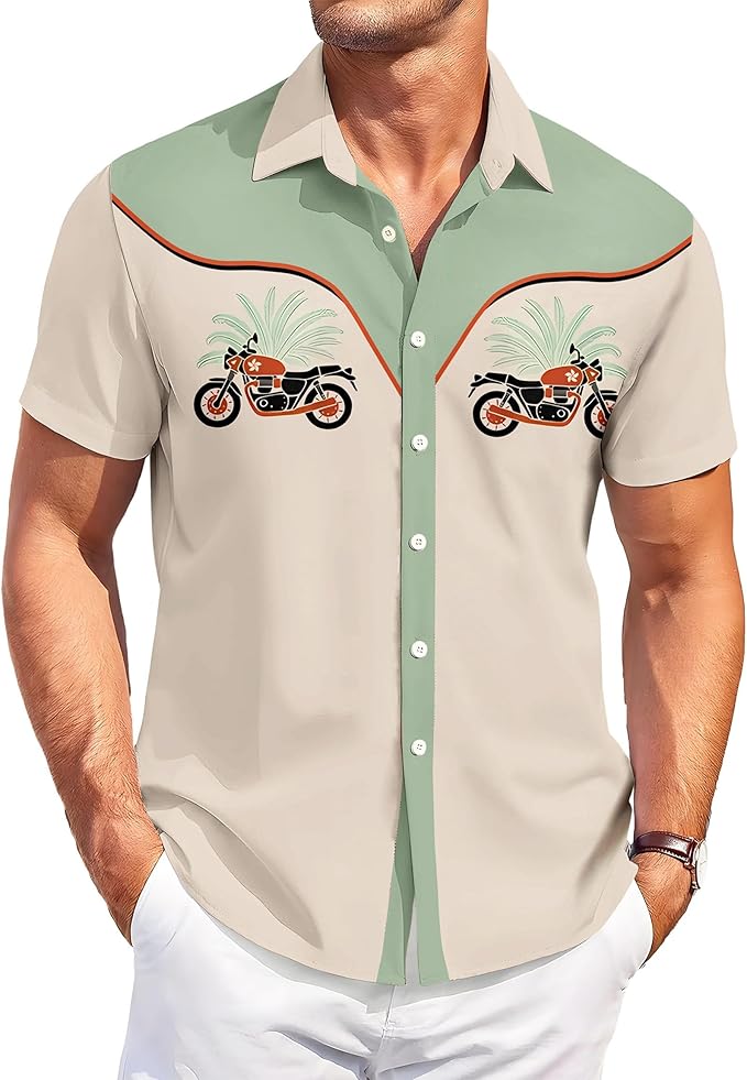 Men’s Hawaiian Shirt Western Cowboy Symmetrical Print Short Sleeve Button Down Casual Beach Holiday Summer Shirt