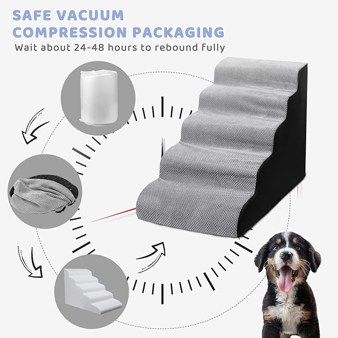 Foam 5 Step Dogs Stairs & Steps Ramps for High Beds 25-30inches, LitaiL 25inch High Pet Stairs/Steps for High Beds, High Density Dog Ramps/Ladders Best for Older Dogs/Cats