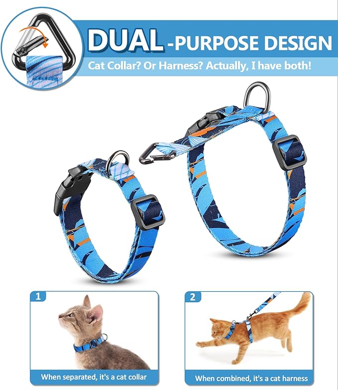 Halypet Cat Harness and Leash Set, Escape Proof [3 in 1 Adjustable & Lightweight] Cat Harness, Safe Kitten Harness for Large Cats Comfortable Soft, Easy to Wear, Walking Outdoor Travel, Medium