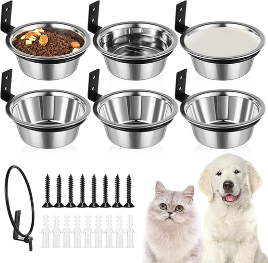 Dandat 6 Pack Elevated Dog Bowls 25 oz Wall Mounted Bowl Stainless Steel Adjustable Height Raised Puppy Metal Food and Water Bowls for Cat, Puppy, and Dogs