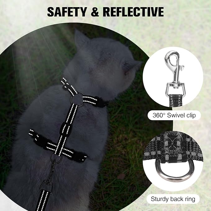 BEAUTYZOO Cat Harness and Leash Set for Walking Escape Proof, Neck Release Adjustable Harness for Kitten Puppy Small Medium Large Cats, Soft Cute Easy Control Small Cat Harness for Cats Boy and Girls