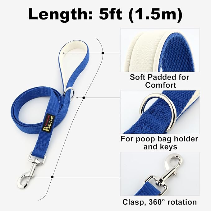 Plutus Pet Cotton Dog Harness and Leash Set, Reflective and Soft Padded, Quick Fit Vest Harness, for Small, Medium and Large Dogs, Royal Blue, L