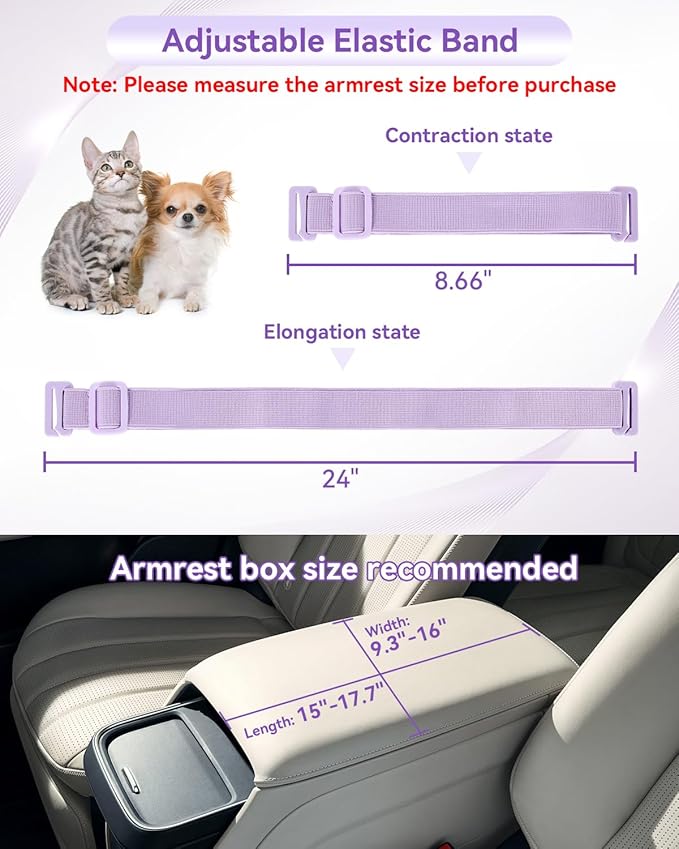 PETSFIT Cat Car Seat with Safe Protection Hooks, Center Console Dog Car Seat with Upgraded Safety Tethers, Washable Cushion, Dog Car Seats for Small Dogs Up to 8 Lbs (Purple)