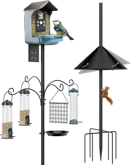 Bird Feeder Pole 92 Inch, Bird Squirrel Proof Baffle Heavy Duty Stand Feeding Station for Outside Backyard Garden Wild Birds Watching