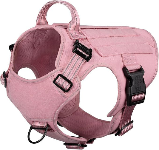 ICEFANG Tactical Dog Harness,Small Size, 2X Metal Buckle,Working Dog MOLLE Vest with Handle,No Pulling Front Leash Clip,Hook and Loop Panel (Pink, S (Pack of 1))