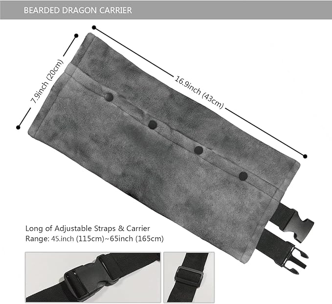 Bearded Dragon Leash and Harness Set, Beardie Carrier, Lizard Adjustable Harness with Leather Wings and Sling Bag, Reptile Small Pet Backpack Batwing Accessories (Grey)