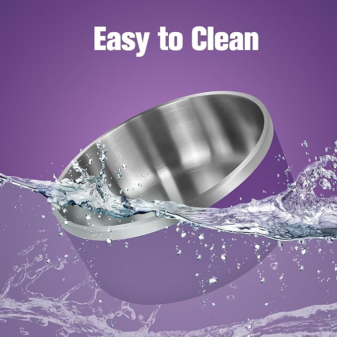 LIHONG Stainless Steel Dog Bowls for Large Dogs,Dog Food Water Bowls with Non Slip Rubber Bottom,Pet Feeding Bowl,Double Wall Insulated,Rustproof(64oz,Purple)