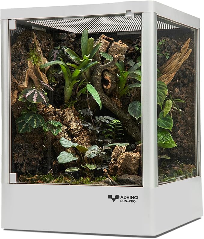 Reptile Glass Terrarium 12"x12"x16" 9.5 Gallon Knock-Down Dual-Locking Security Mesh Ventilation Durable Aluminum Frame Stackable Easy Assembly Customizable Side Panels (Glass or Insulated)