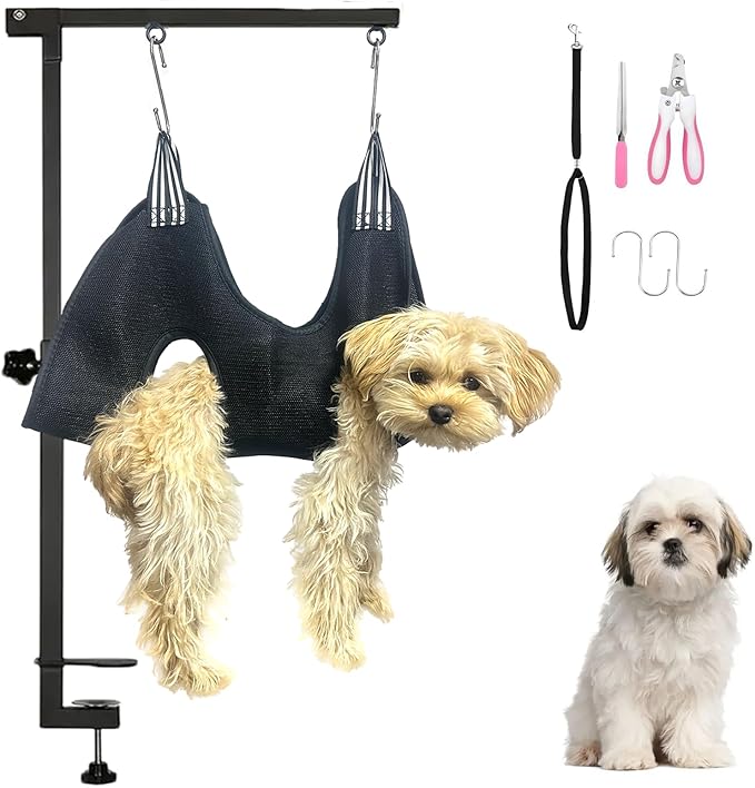 Dog Grooming Arm with Hammock & Loop – Professional Pet Grooming Kit for Small Dogs & Cats – Includes Nail Clippers & Nail File – Essential Dog Grooming Supplies for Home Use
