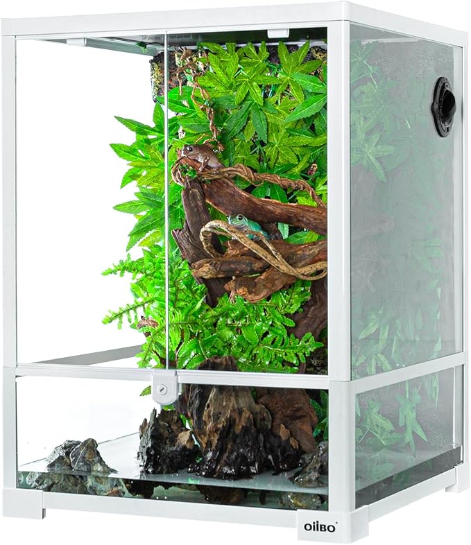 OIIBO 30 Gallon Reptile Tank 18" x 18" x 24" Reptile Terrarium, Full View Glass Terrarium Tank with Double Hinge Door for Reptiles Amphibians, Bearded Dragon Gecko Lizard Snake