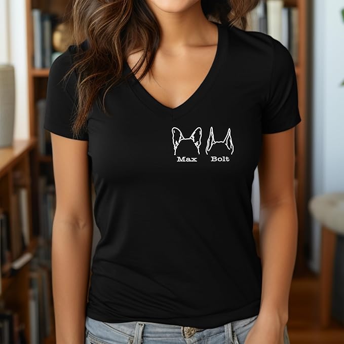 Custom Dog Mom Shirt for Women Pet Ears Sweatshirt with Name Unique Puppy Line Art Cute Dad Hoodie for DogDad Owner Lover