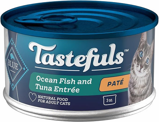 Blue Buffalo Tastefuls Wet Cat Food Paté, Made with Natural Ingredients | Ocean Fish and Tuna Entrée, 3-oz. Cans (24 Count)