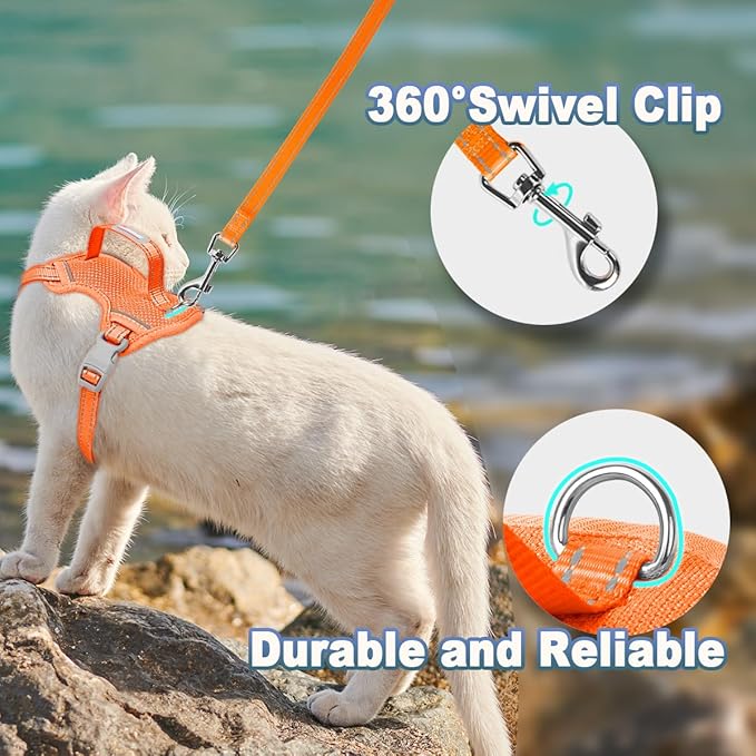 Cat Harness and Leash Set Escape Proof for Kitten Walking, Soft Adjustable Top Handle Vest Harnesses for Cats, Easy Control Breathable Reflective Small Medium Large, Orange, S