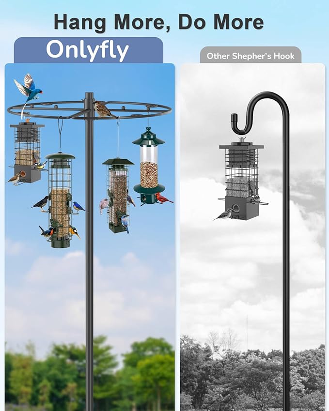 Bird Feeder Pole Stand - 74.5 Inch Bird Feeding Station with Semicircular Hook for Outdoors, 22 Hanging Areas for Suet Feeders, Plant Baskets, Lanterns, Wind Chime, Slip-Fit Connection