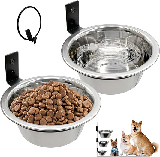 Hamiledyi 2 Pack Wall Mounted Elevated Dog Bowls - Adjustable Height Stainless Steel Raised Food & Water Bowls with Collapsible Stand for Medium & Large Dogs & Cats (M)