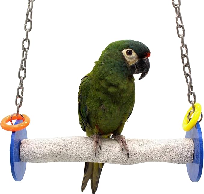 Sweet Feet and Beak Roll Bird Swing - Pumice Perch Bird Toys Trims Nails and Beaks, Safe and Non-Toxic Bird Cage Accessories for Small and Large Birds, Swinging Toys Birds Will Love, Large 10.5 Inches