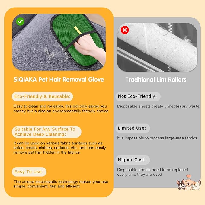 Pet Hair Removal Glove,Reusable Magic Brush Pet Hair Remover Tool for Cats & Dogs,Newly Upgraded Pet Grooming Gloves for Laundry, Carpet, Couch,Car Seat (Green)