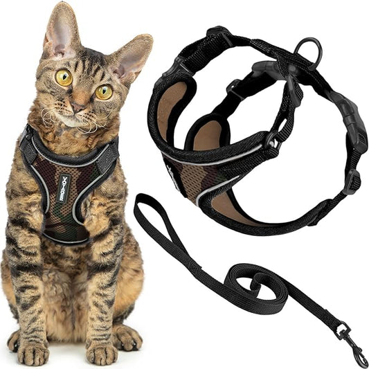 Voyager Escape Proof Cat Harness and Leash Set with Reflective Stitching, Neoprene Handle 5ft - Supports Small, Medium and Large Cats, Kittens for Walking by Best Pet Supplies - Army, XS