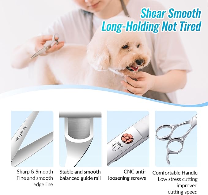 Dog Grooming Scissors: 7 inch Pet Straight Shears Made Of Japanese 440C Advanced Stainless Steel Professional Grooming Scissors for Dogs Cats and Other Pets
