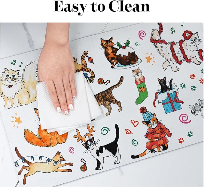 Absorbent Pet Supplies - Non-Slip Cat & Dog Food & Water Mat - Quick Dry