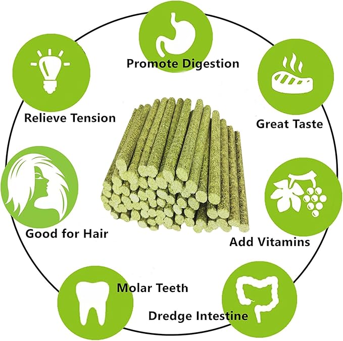Rabbit Toys,Timothy Hay Stick for Guinea Pig Toy Bunny Chew Toys for Teeth Grinding Hamster Alfalfa Bite Treat Rabbit Molar Food Snack for Pet Rat Chinchilla Squirrel Gerbil-120PCS