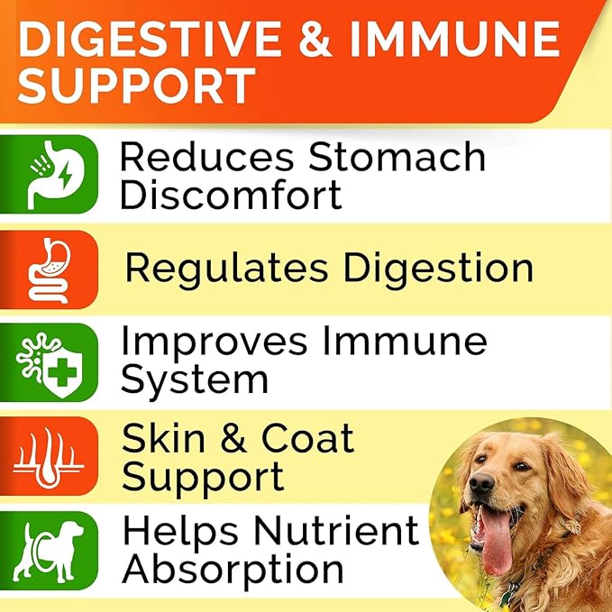 StrellaLab Dog Probiotics Treats for Picky Eaters - Digestive Enzymes + Prebiotics - Chewable Fiber Supplement - Allergy, Diarrhea, Gas, Constipation, Upset Stomach Relief - Improve Digestion&Immunit
