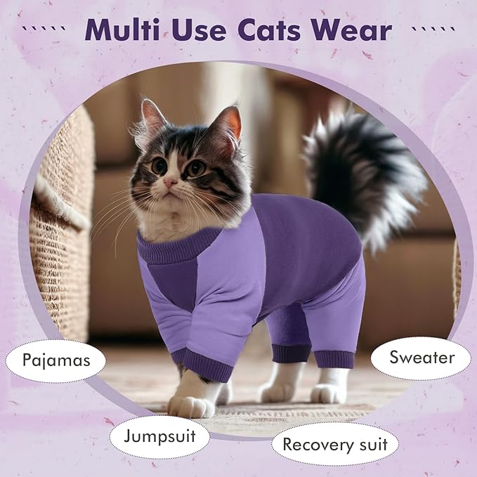 DENTRUN Cat Recovery Suit - Hair Sticky Onesie, Kitten Surgical Cone Alternative Shirts for Female Male Recovery After Surgery, Hair Spreading Prevent Clothes Pajama Apparel for Cats Only