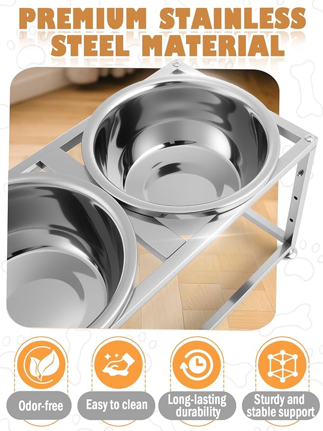 89OZ Large Capacity Raised Dog Bowls for Large Dogs - Full Metal 3 Height Adjustable (10", 12", 14") Food Water Bowl, Stainless Steel Medium Dog Elevated Bowl for Relief Joint Pressure