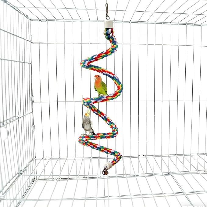 79'' Bird Perch,Bird Rope Perch & Birds Swing Set,Bird perches for cage,Rope Perch for Conures,Parrots,Cockatiel,Lovebird,Budgerigar,Parakeet perches for cage