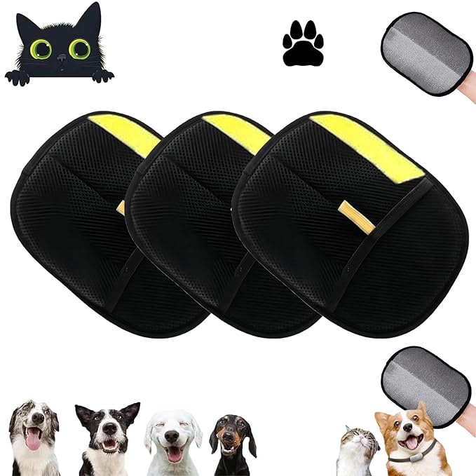 Mitt for Cat Dog, Electrostatic Pet Hair Remover, Two-Way Sticky Design, Washable Reusable Grooming Gloves for Pet Hair & Dirt (3 PCS)