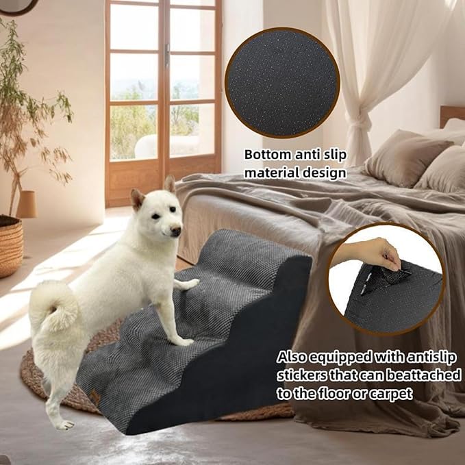 4-Step Dog Stairs for High Beds 18-24 Inch Pet Steps 2 3 4 5 Tier Ladder Non-Slip Sturdy Ramp Small Medium Large Dog Steps to Couch Bed Old Dogs Balanced Pet Stairs for Getting on Bed