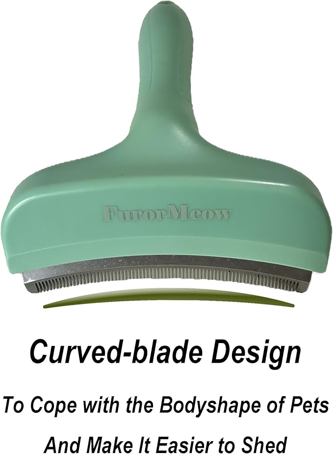 Pet Deshedding Tool with Curve Blade, Cat Grooming Brush, Tight V-shaped Teeth Shedding Comb for Cats and Dogs (Green, Large)