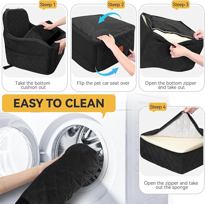 Small Dog Car Seat, Memory Foam Dog Booster Car Seats with Thick Cushion for Medium Dogs Under 35lbs, Detachable Washable Pet Carseat with Storage Pockets(Black, Medium)