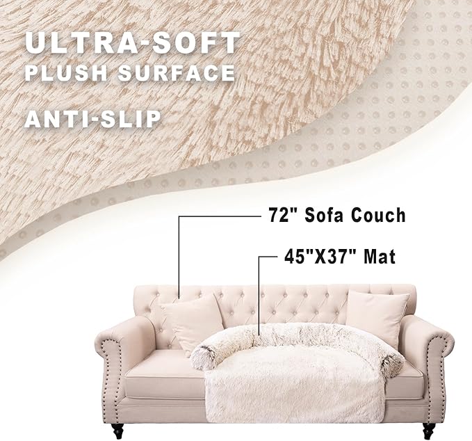 Calming Dogs/Cats Bed Mats, Dog Pad Washable Removable Couch Cover, Plush Long Fur Mat for Pets, Waterproof Lining, Perfect for Small, Medium and Large Dogs and Cats (Gradient Brown, 45"x37")