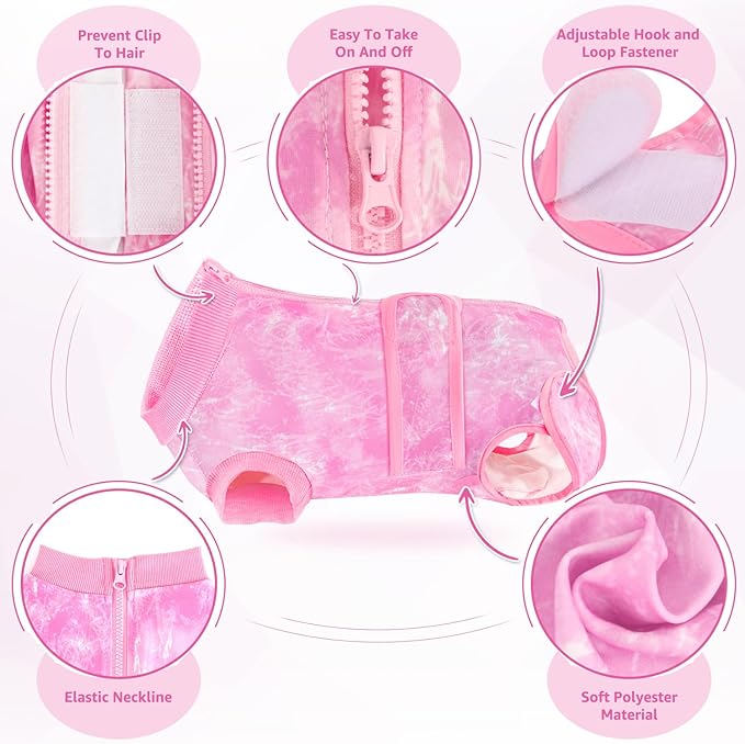 Lukovee Recovery Suit for Dogs - Zipper On Onesie for Female Male Dog, Abdominal Wounds Cone E-Collar Alternative, Prevent Licking Spay (Pink-TPI, L)