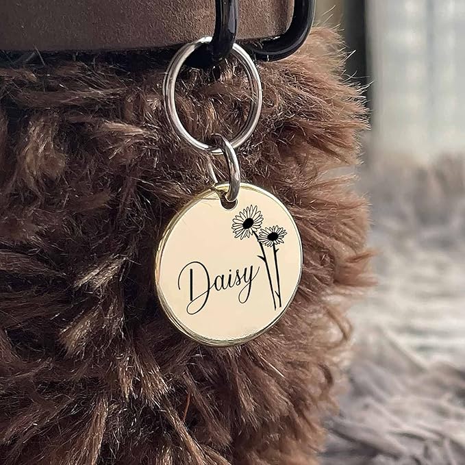 Cats Dogs ID Tags Personalized Engraving Birth Flowers Pattern for Custom Pets Collar Accessories 316L Stainless Steel Extra Small Round Name Plate