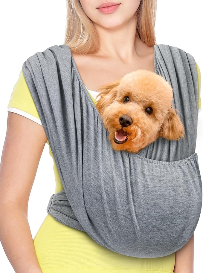 Dog Sling Swaddle Carrier Small Dog Cat Front Facing Carrier for Chest, Hands Free Puppy Carrying Sling Hold for Small Pet up to 13lbs, Adjustable Size, Reducing Back Stress (Light Grey)