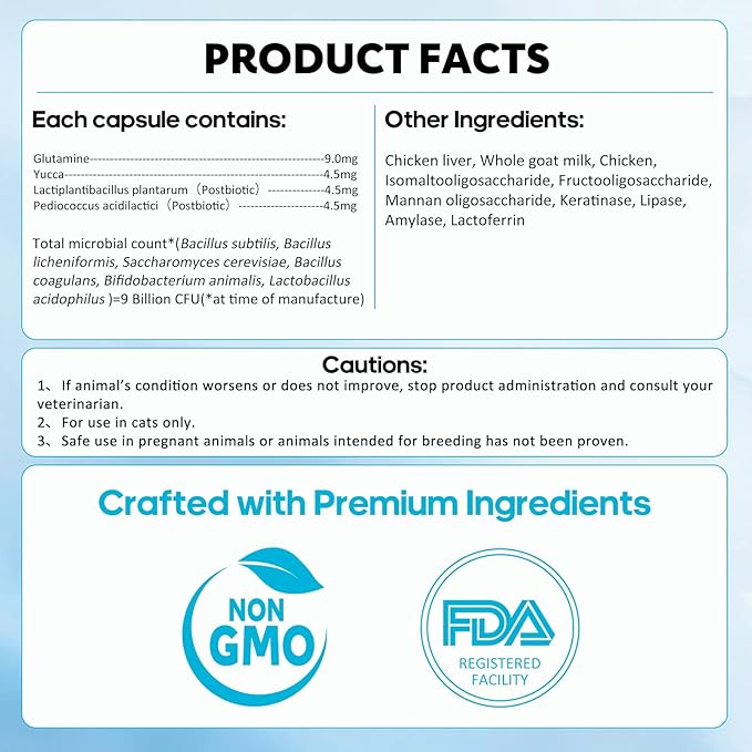 Probiotics for Cats - Cat Probiotic Supplement for Digestive & Gut Support, Diarrhea Relief, Immunity Booster, Cat Probiotic Powder with 9 Billion CFU and Prebiotics, 120 Capsules
