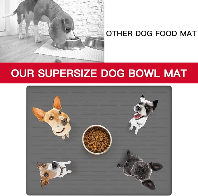 48" x 32" XXXL Largest Pet Food Mat, Silicone Dog Mats for Food and Water, Nonslip Pet Feeding Mats for Floors,Dog Cat Bowl Mat with Raised Edges, Beige